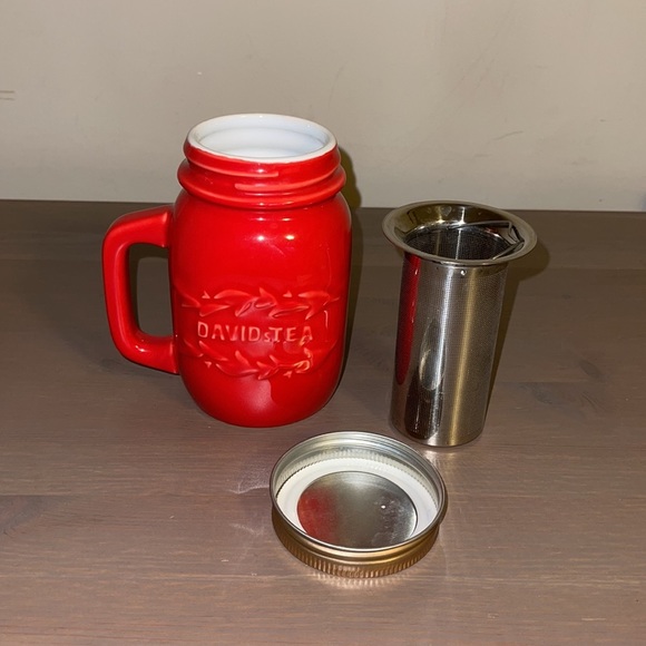 David’s Tea Red Ceramic Jar Mug with Lid and Infuser - Picture 8 of 11